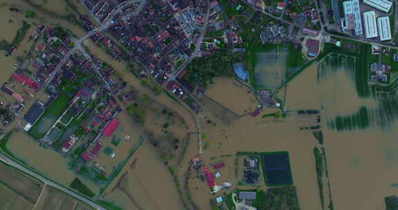 超清国外洪灾淹没城市村庄
