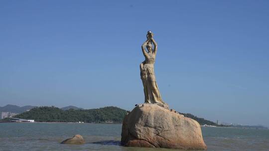 近距离实拍珠海渔女雕像景点