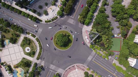 航拍衡阳城市西二环十字路口环岛