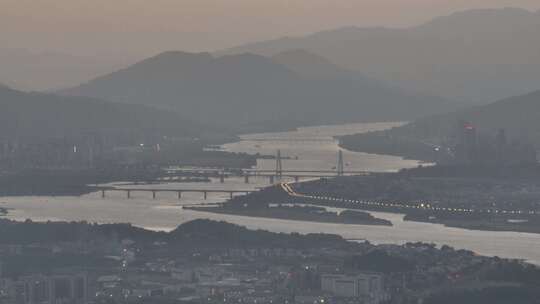 航拍福建福州仓山区高空云雾风光