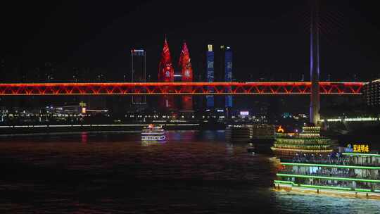 重庆夜景长江轮船视频素材模板下载