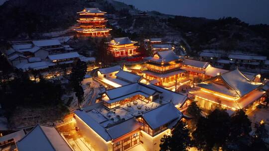 杭州径山寺雪景夜景