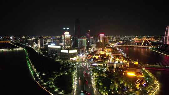 浙江宁波城市夜景灯光航拍