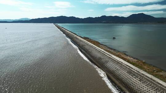 【4K60帧】福建霞浦滩涂堤坝防洪堤海景航拍