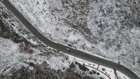 俯瞰雪后的威海北山路4K