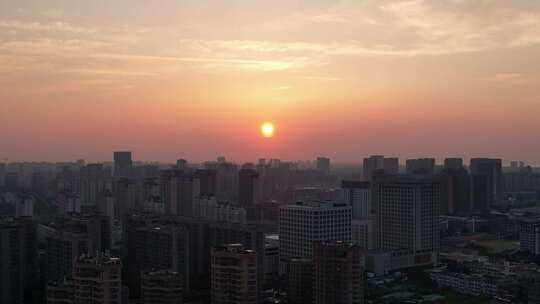 江苏宿迁城市日落晚霞夕阳航拍