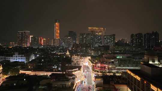 航拍福建厦门市中心城市天际线夜景风光