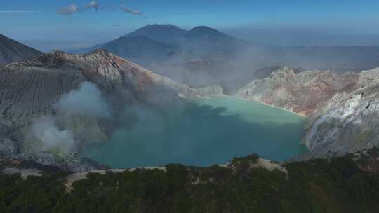 HDR印尼爪哇岛伊真火山湖泊航拍自然风光