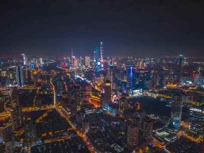 上海黄浦区陆家嘴夜景航拍延时