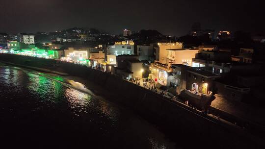 航拍漳州东山岛南门湾海岸夜景