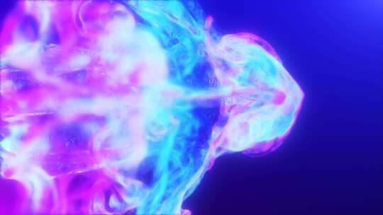蓝紫色多色能量发光魔法液体由波浪和电虹彩