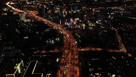 航拍上海城市交通夜景