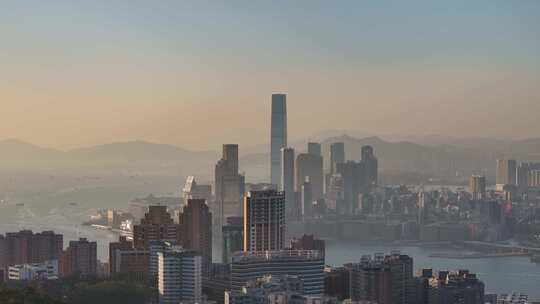 香港维多利亚港清晨航拍