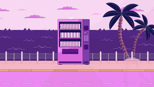 海滨lofi动画卡通背景上的饮料自动售货