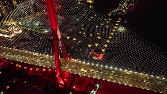 上海杨浦大桥桥梁交通夜景4k航拍视频素材模板下载