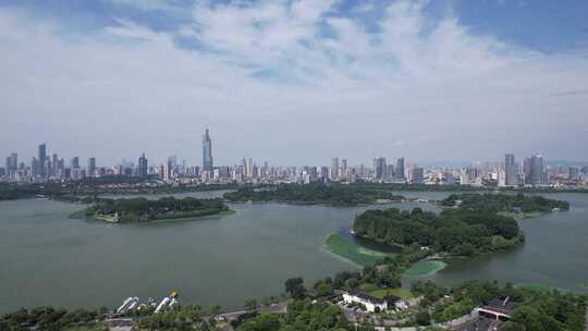 江苏南京玄武湖城市天际线航拍