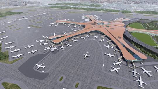 4k 北京大兴国际机场飞机跑道起飞视频素材模板下载