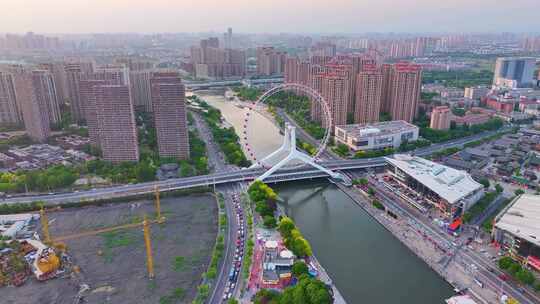 天津之眼摩天轮航拍红桥区城市地标风景风光