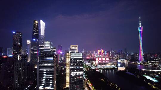 航拍广州夜晚现代城市都市风光