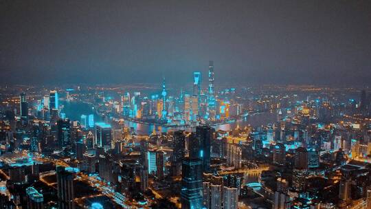 上海CBD夜景航拍风光
