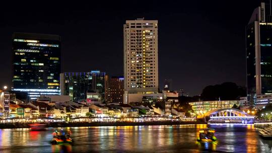 新加坡河在夜间时间流逝