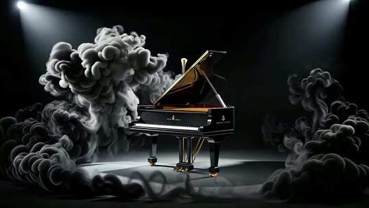 舞台上的钢琴烟雾环绕