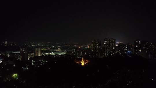 广东阳江北山石塔夜景灯光航拍