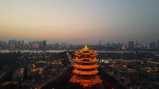 航拍武汉城市地标古建筑黄鹤楼夜景