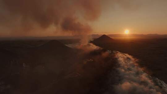 航拍火山活动 岩浆流动