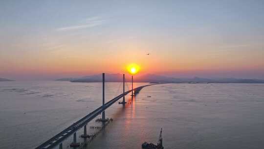 航拍珠海金湾高栏港大桥日落晚霞4k