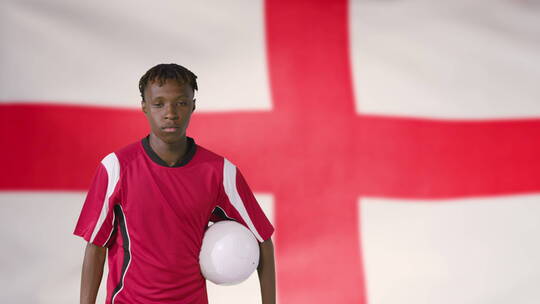 英国国旗前的足球运动员