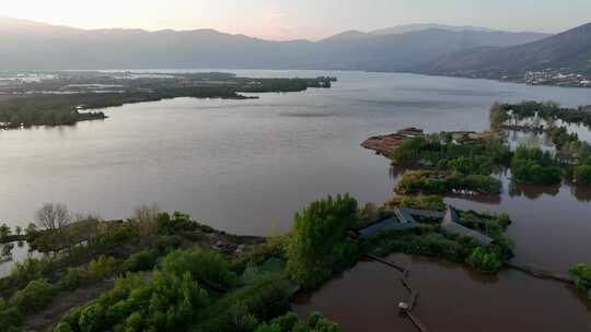 航拍四川大凉山西昌邛海湿地公园风光