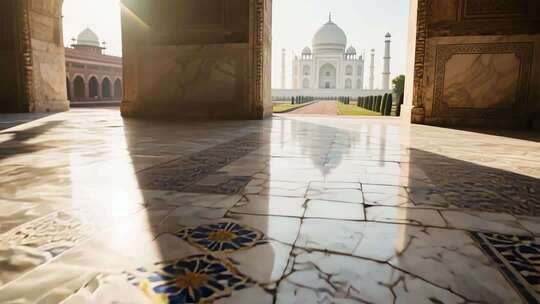 泰姬陵建筑室内外景观画面