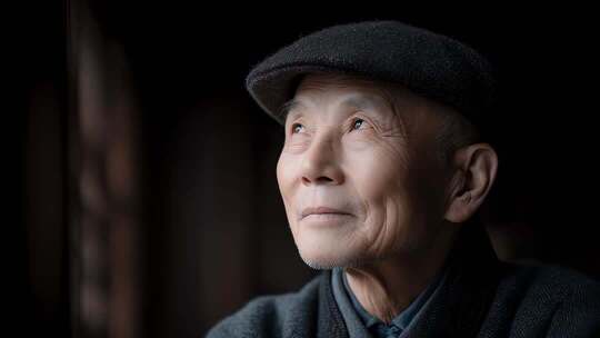 东方长者眺望远方充满希望