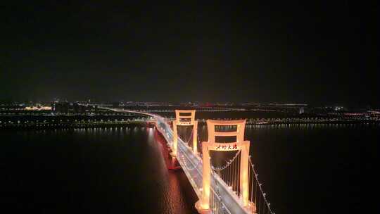 洪州大桥车流夜景航拍南昌赣江两岸
