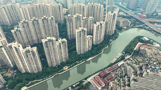 上海城市苏州河沿岸航拍视频素材模板下载