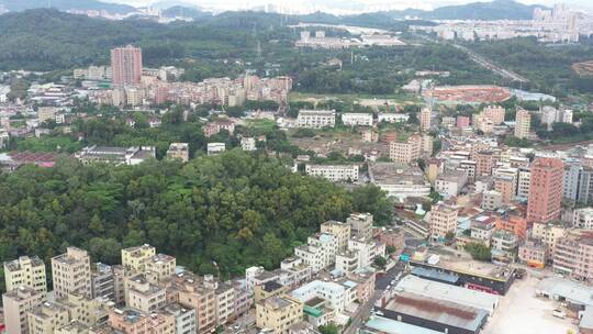 航拍深圳龙华区观澜城市建设及老城区