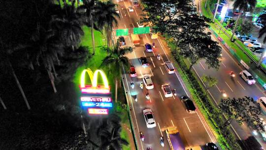 航拍城市夜景道路