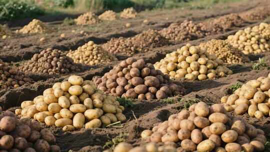 田地里堆放的新鲜土豆