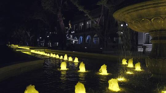 沙面岛喷泉广场夜景灯光