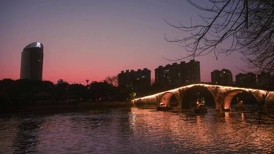 杭州 拱宸桥 日出 城市夜景 延时