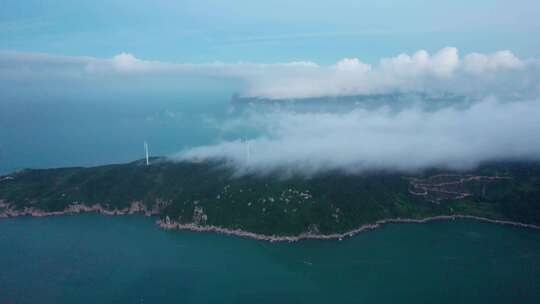 福建霞浦海边风车云海风景航拍