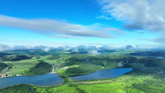 航拍云雾缭绕的湿地风光