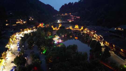 贵州肇兴侗寨夜景航拍视频素材模板下载