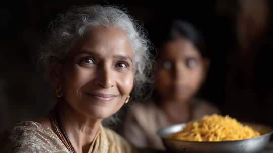 印度家庭温馨晚餐长辈慈祥笑容