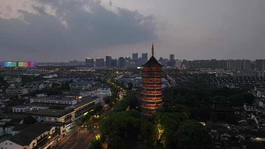 苏州姑苏古城历史文化地标夜景（航拍运镜）