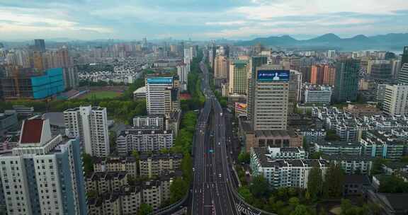 杭州拱墅区中河高架环城北路大运河航拍风光