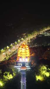 竖屏航拍四川德阳钟鼓楼夜景文物古迹