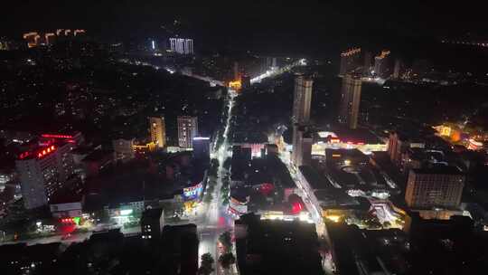 湖北黄梅县城市夜景灯光航拍