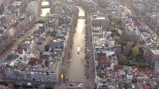 阿姆斯特丹运河和空中城市景观视频素材模板下载